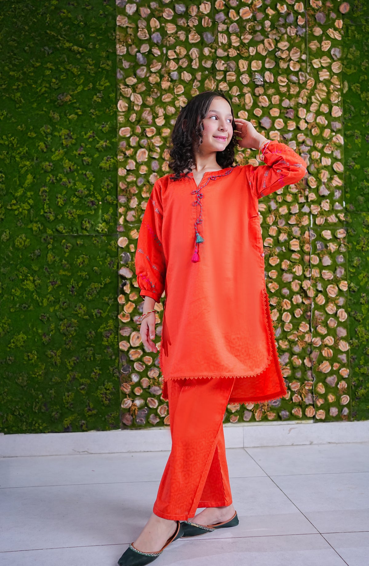Aloo-Meeru-Hammi by Amna Khadija Embroidered Cotton Stitched 2 Piece Suit - AKAMH-05 - AM26AKAMH - Orange - Festive Girls Collection
