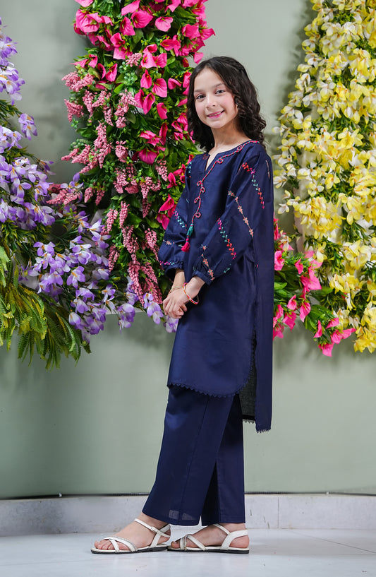 Aloo-Meeru-Hammi by Amna Khadija Embroidered Cotton Stitched 2 Piece Suit - AKAMH-06 - AM26AKAMH - Blue - Festive Girls Collection