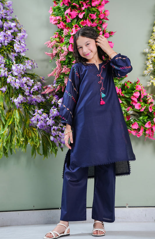 Aloo-Meeru-Hammi by Amna Khadija Embroidered Cotton Stitched 2 Piece Suit - AKAMH-06 - AM26AKAMH - Blue - Festive Girls Collection