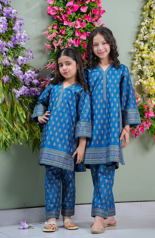 Aloo-Meeru-Hammi by Amna Khadija Printed Cotton Stitched 2 Piece Suit - AKAMH-08 - AM26AKAMH - Blue - Festive Girls Collection