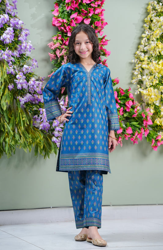 Aloo-Meeru-Hammi by Amna Khadija Printed Cotton Stitched 2 Piece Suit - AKAMH-08 - AM26AKAMH - Blue - Festive Girls Collection