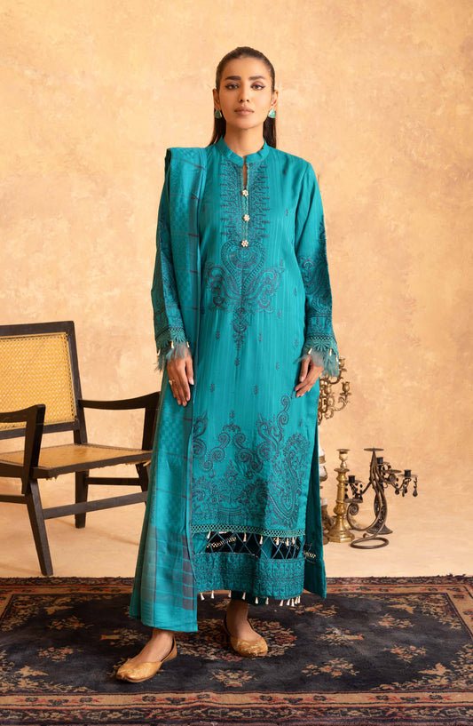 Amaaj by Johra Luxury Embroidered Unstitched 3 Piece Suit - JW-016 - JH25AMJ - Ferozi - Winter Collection