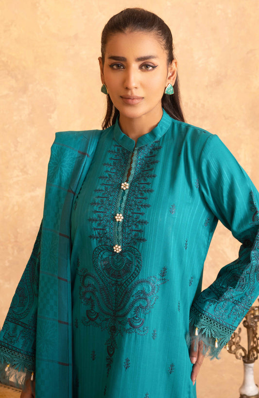 Amaaj by Johra Luxury Embroidered Unstitched 3 Piece Suit - JW-016 - JH25AMJ - Ferozi - Winter Collection