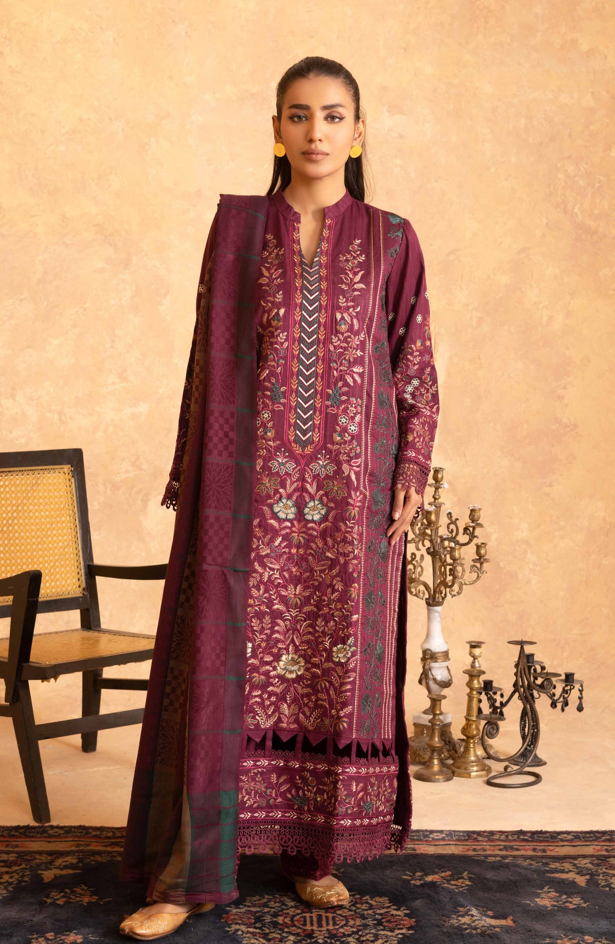 Amaaj by Johra Luxury Embroidered Unstitched 3 Piece Suit - JW-015 - JH25AMJ - Purple - Winter Collection