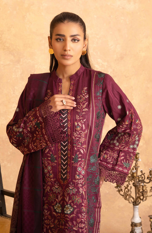 Amaaj by Johra Luxury Embroidered Unstitched 3 Piece Suit - JW-015 - JH25AMJ - Purple - Winter Collection