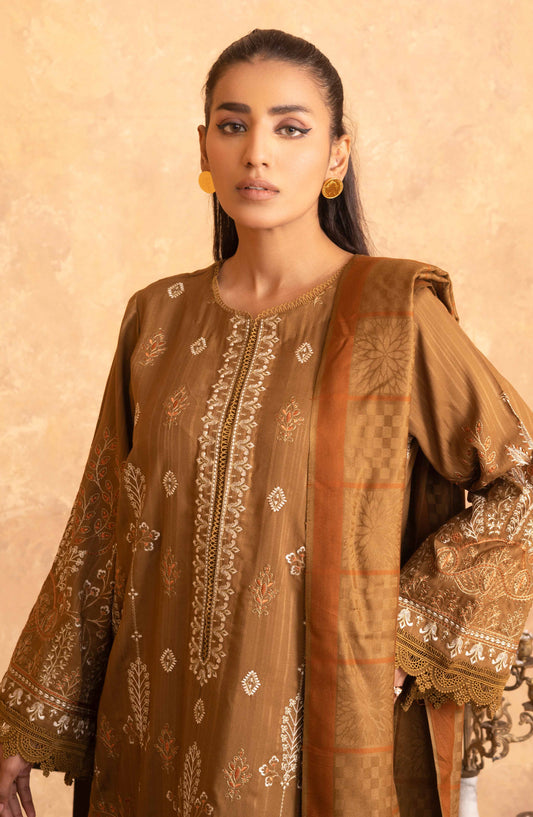 Amaaj by Johra Luxury Embroidered Unstitched 3 Piece Suit - JW-014 - JH25AMJ - Brown - Winter Collection