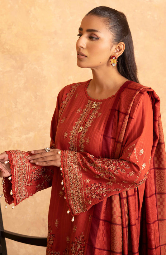 Amaaj by Johra Luxury Embroidered Unstitched 3 Piece Suit - JW-013 - JH25AMJ - Rust - Winter Collection