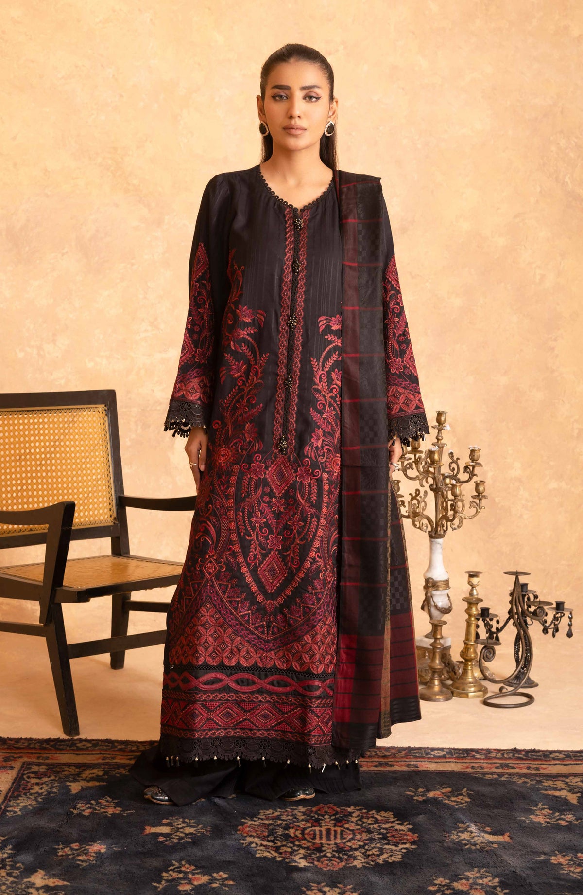 Amaaj by Johra Luxury Embroidered Unstitched 3 Piece Suit - JW-011 - JH25AMJ - Black - Winter Collection