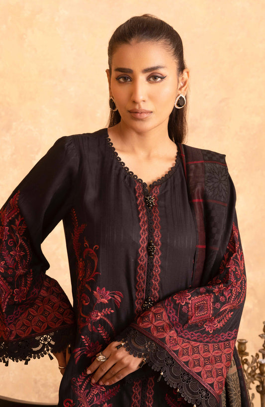 Amaaj by Johra Luxury Embroidered Unstitched 3 Piece Suit - JW-011 - JH25AMJ - Black - Winter Collection