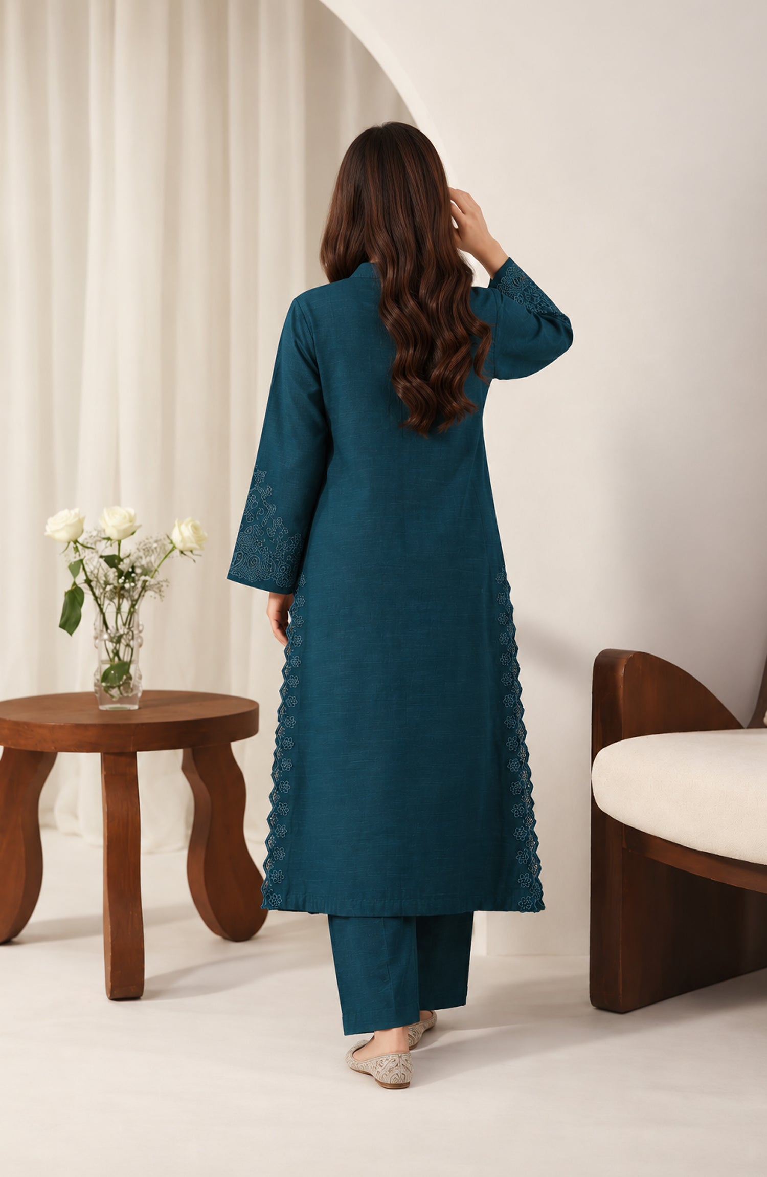 Amaya by Amna Khadija Embroidered Khaddar Stitched 2 Piece Co-ord Set - AKAW-02 - AM26AYA - Blue - Winter Collection