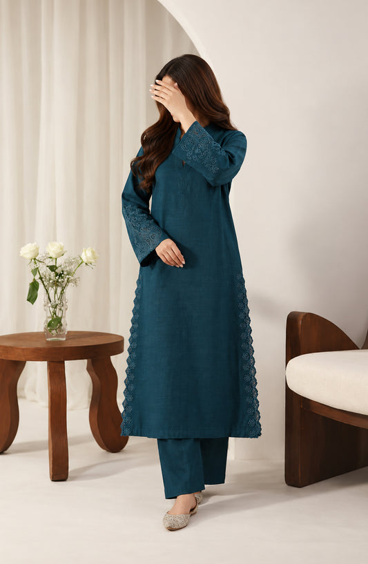 Amaya by Amna Khadija Embroidered Khaddar Stitched 2 Piece Co-ord Set - AKAW-02 - AM26AYA - Blue - Winter Collection