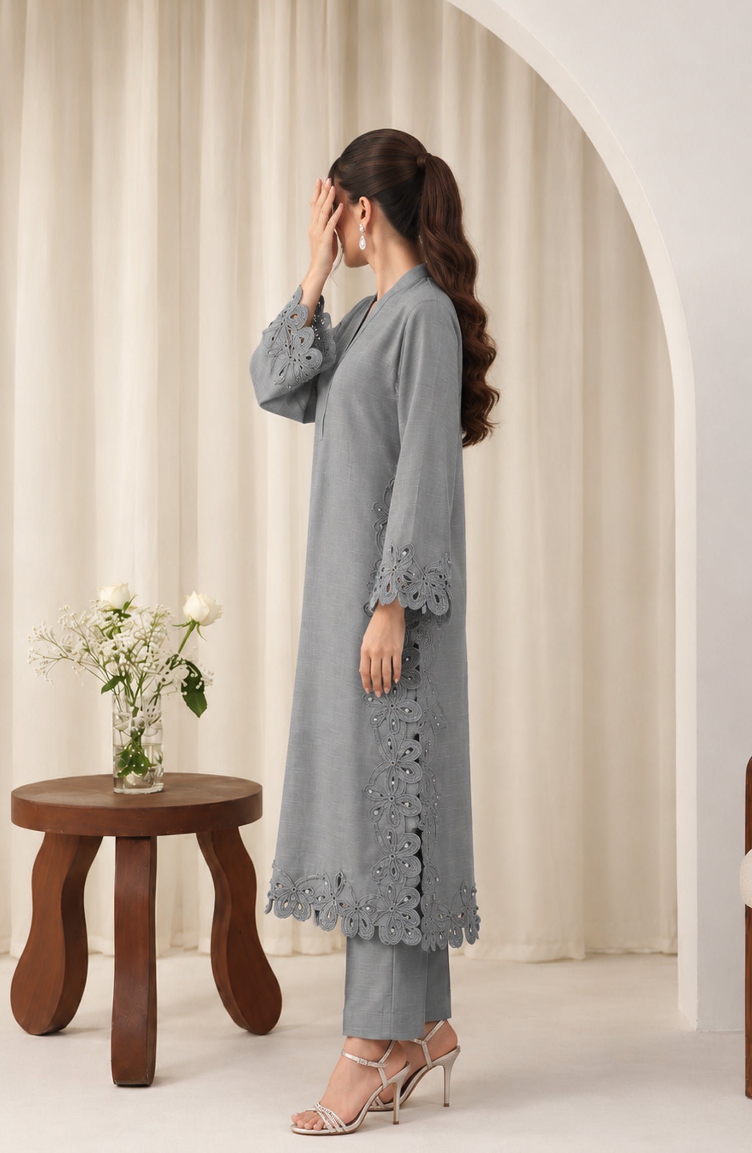 Amaya by Amna Khadija Embroidered Khaddar Stitched 2 Piece Co-ord Set - AKAW-03 - AM26AYA - Grey - Winter Collection