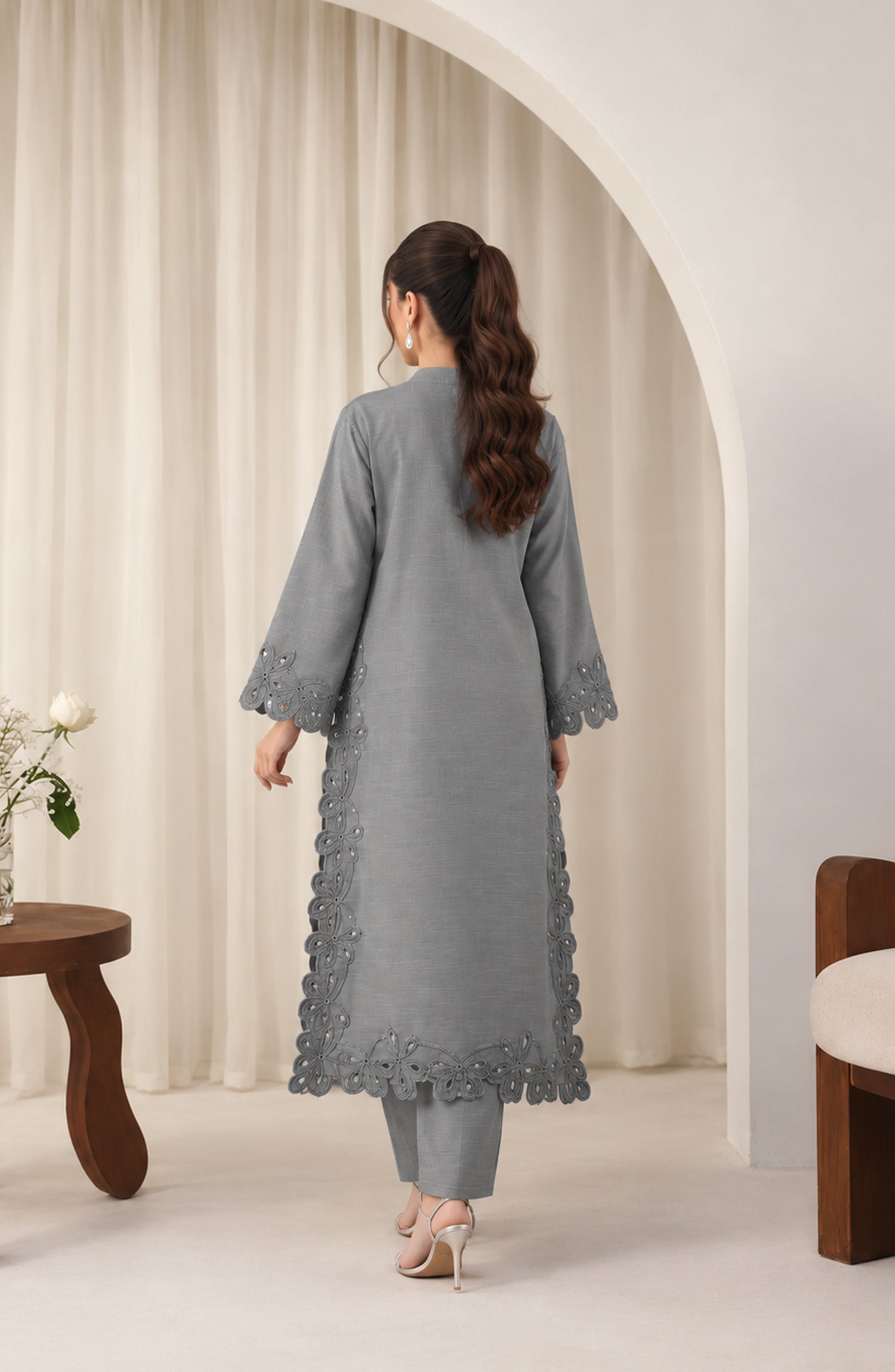 Amaya by Amna Khadija Embroidered Khaddar Stitched 2 Piece Co-ord Set - AKAW-03 - AM26AYA - Grey - Winter Collection