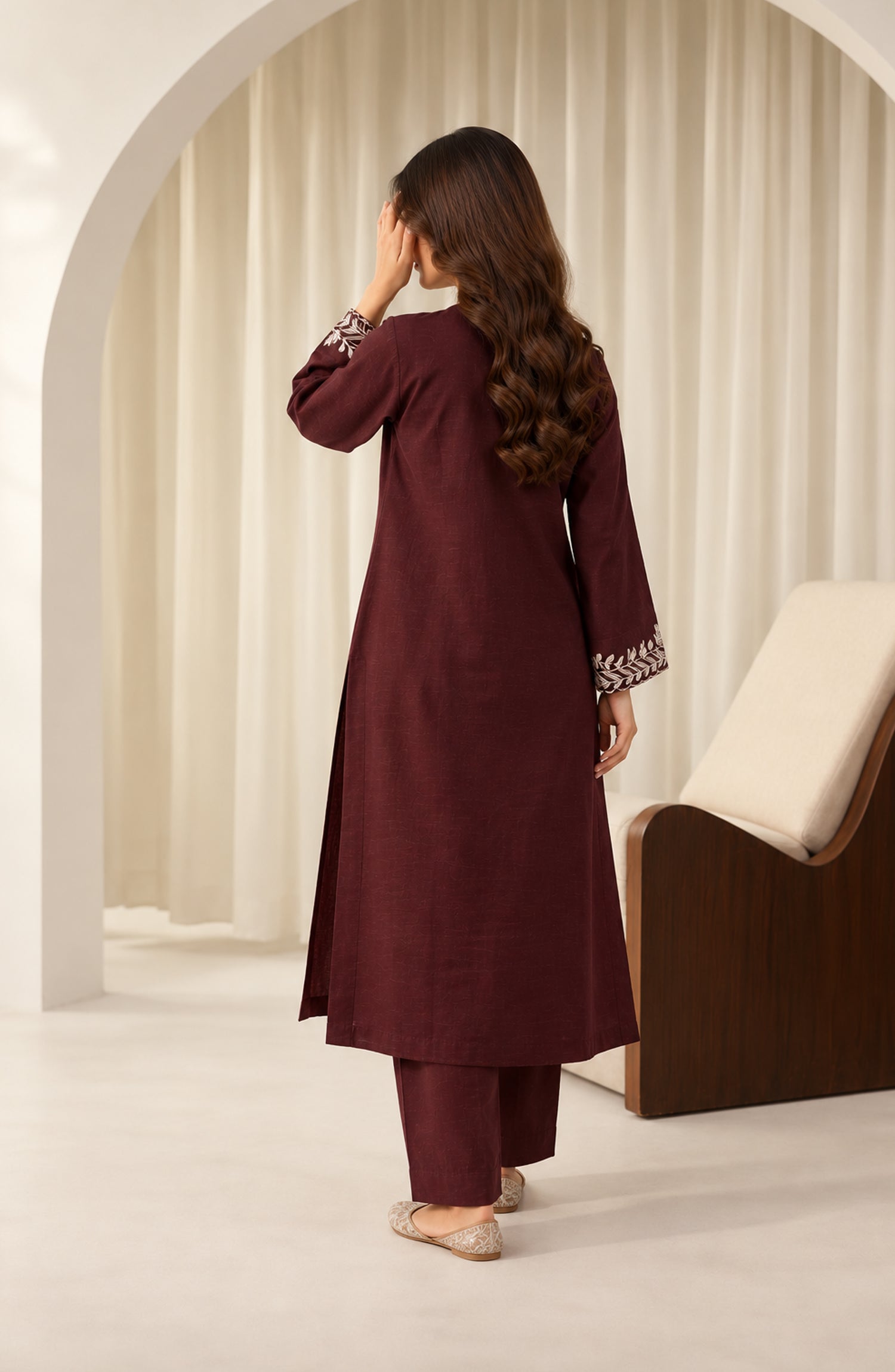 Amaya by Amna Khadija Embroidered Khaddar Stitched 2 Piece Co-ord Set - AKAW-04 - AM26AYA - Brown - Winter Collection