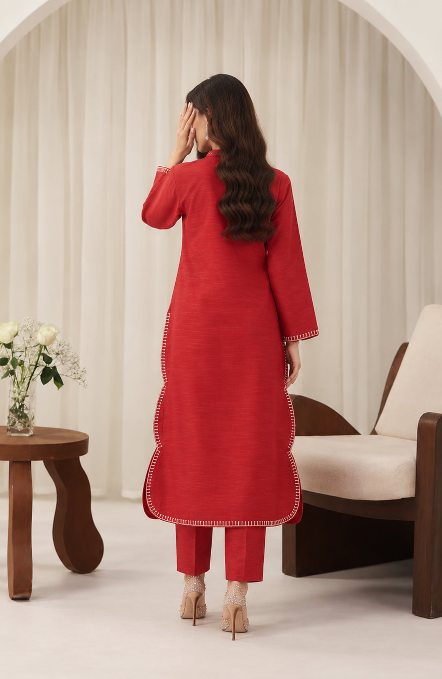 Amaya by Amna Khadija Embroidered Khaddar Stitched 2 Piece Co-ord Set - AKAW-06 - AM26AYA - Red - Winter Collection