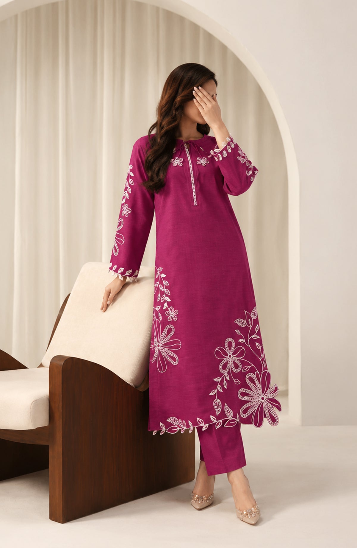 Amaya by Amna Khadija Embroidered Khaddar Stitched 2 Piece Co-ord Set - AKAW-07 - AM26AYA - Pink - Winter Collection