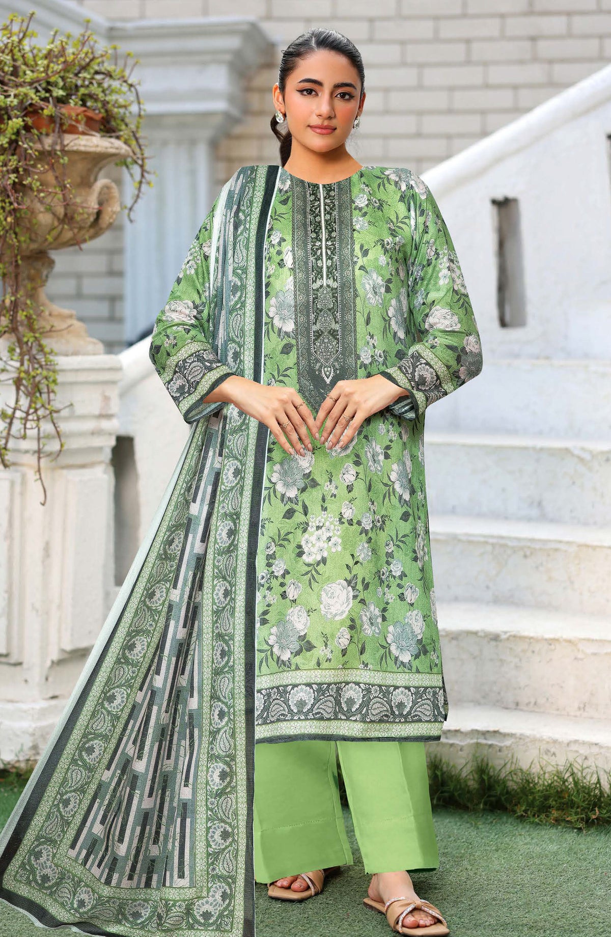 Amber by Johra Printed Lawn Unstitched 3 Piece Suit - JH-1109 - JH25AMBER - Green - Casual Collection