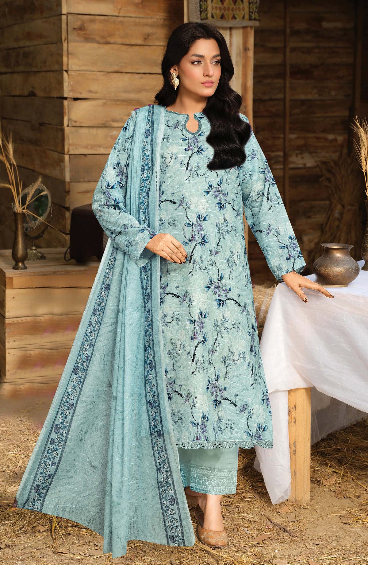 Amber by Johra Printed Lawn Unstitched 3 Piece Suit - JH-1106 - JH25AMBER - Blue - Casual Collection