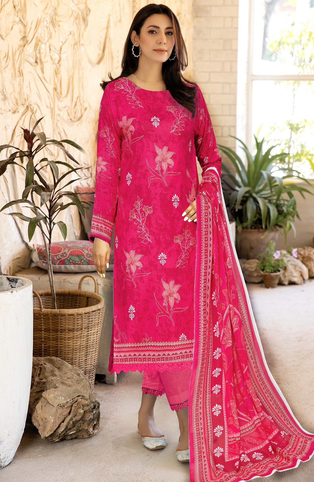Amber by Johra Printed Lawn Unstitched 3 Piece Suit - JH-1104 - JH25AMBER - Pink - Casual Collection