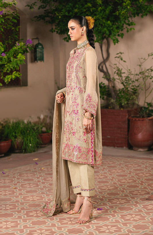 Amel by Freesia Luxury Embroidered Chiffon Unstitched 3 Piece Suit - FSU-5643 TAOS TAUPE - FS25AML - Beige - Festive Collection