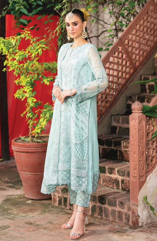 Amel by Freesia Luxury Embroidered Chiffon Unstitched 3 Piece Suit - FSU-5646 CASCADE - FS25AML - Sky Blue - Festive Collection