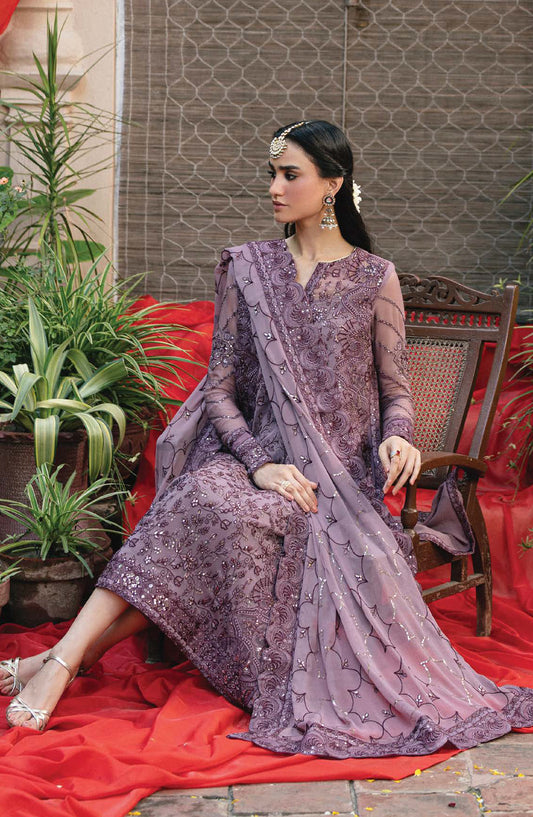 Amel by Freesia Luxury Embroidered Chiffon Unstitched 3 Piece Suit - FSU-5649 ASH ROSE - FS25AML - Purple - Festive Collection