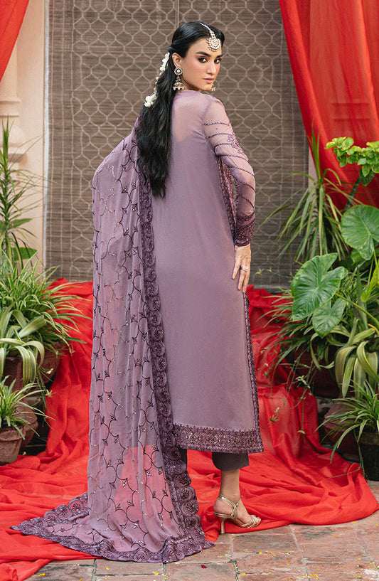 Amel by Freesia Luxury Embroidered Chiffon Unstitched 3 Piece Suit - FSU-5649 ASH ROSE - FS25AML - Purple - Festive Collection