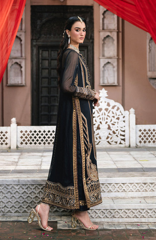 Amel by Freesia Luxury Embroidered Chiffon Unstitched 3 Piece Suit - FSU-5648 OUTER SPACE - FS25AML - Black - Festive Collection