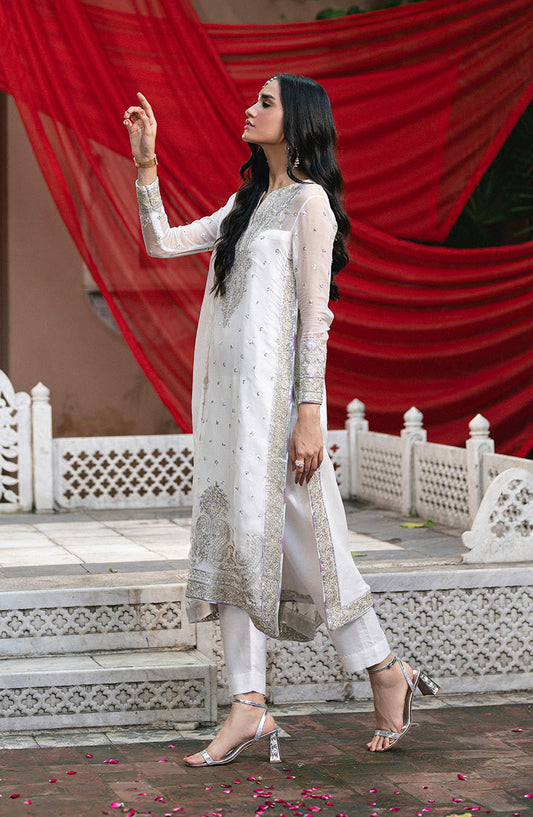 Amel by Freesia Luxury Embroidered Chiffon Unstitched 3 Piece Suit - FSU-5641 CLOUD DANCER - FS25AML - White - Festive Collection