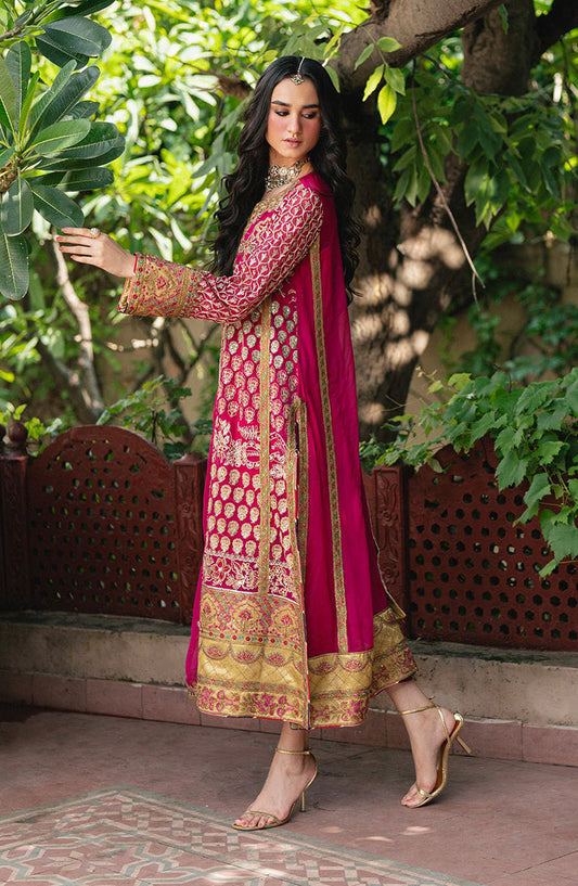 Amel by Freesia Luxury Embroidered Chiffon Unstitched 3 Piece Suit - FSU-5644 CRIMSON - FS25AML - Pink - Festive Collection
