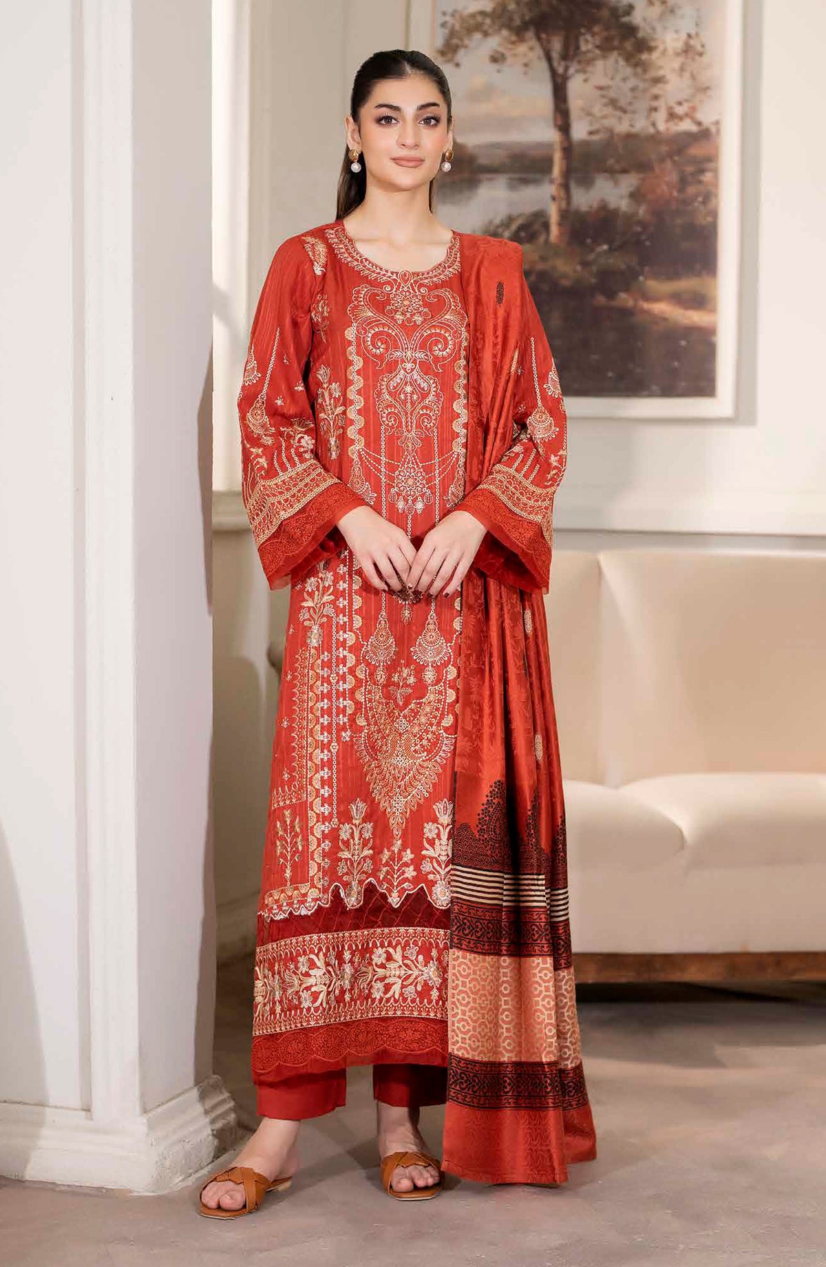 Amish by Johra Luxury Embroidered Unstitched 3 Piece Suit - JW-426 - JH25MISH - Orange - Winter Collection