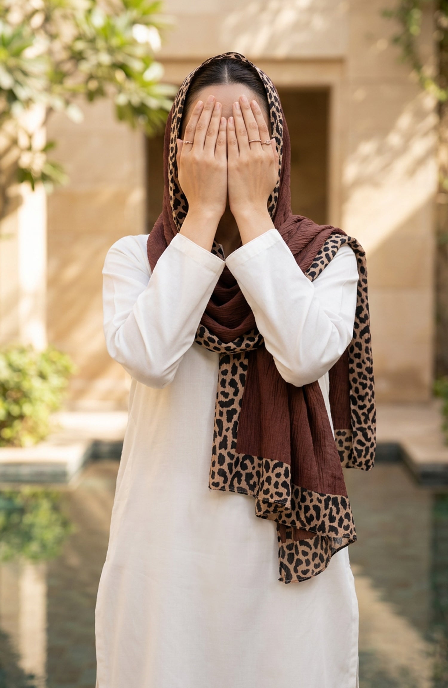 Amna Khadija Cheetah-Print Chiffon Stole - AKW-12 - AM26STL - Maroon - Winter Collection