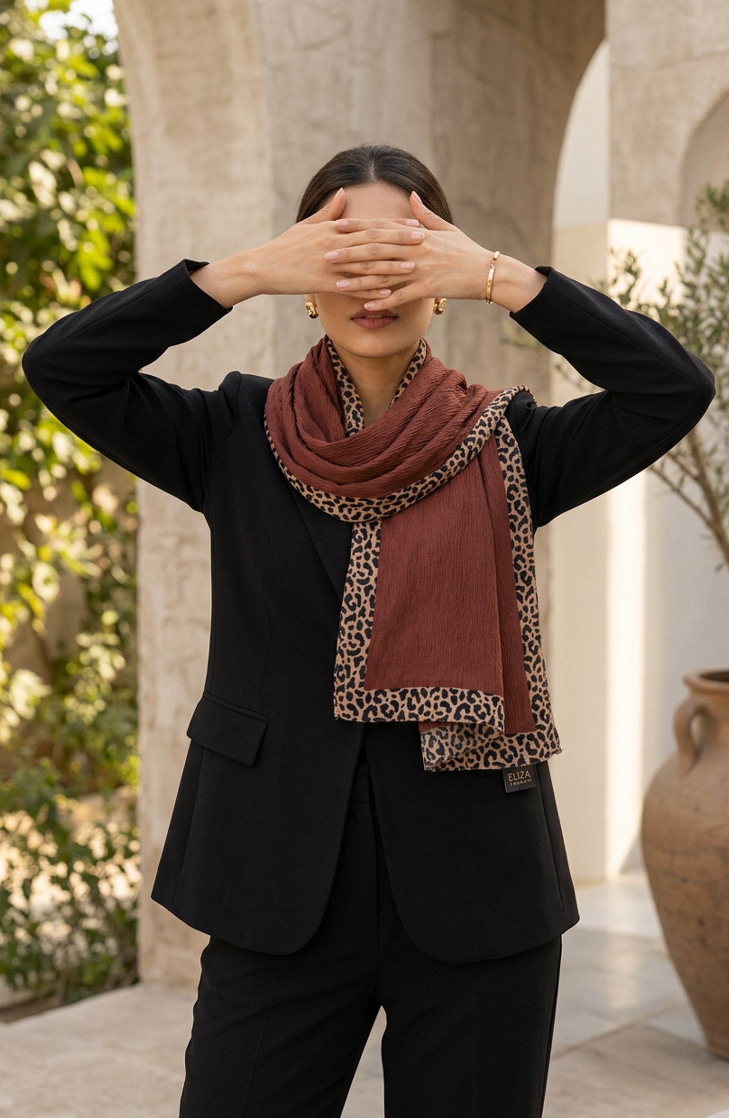 Amna Khadija Cheetah-Print Chiffon Stole - AKW-14 - AM26STL - Brown - Winter Collection