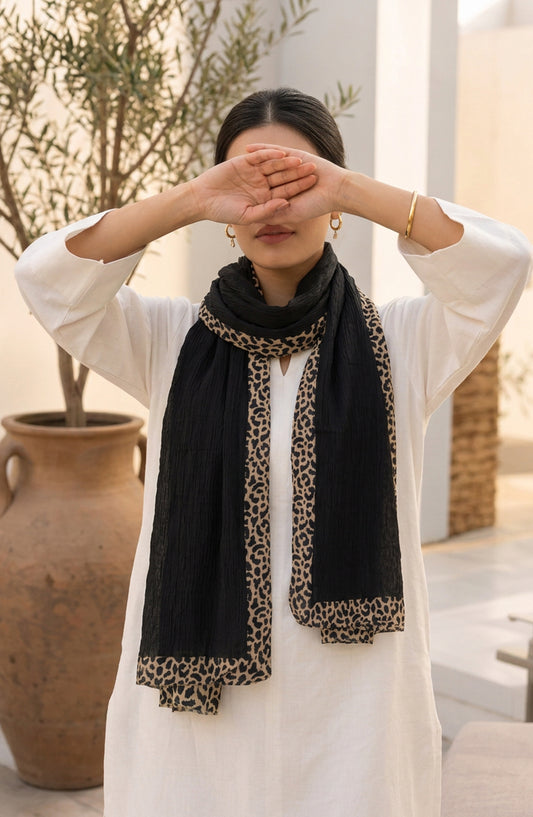 Amna Khadija Cheetah-Print Chiffon Stole - AKW-15 - AM26STL - Black - Winter Collection