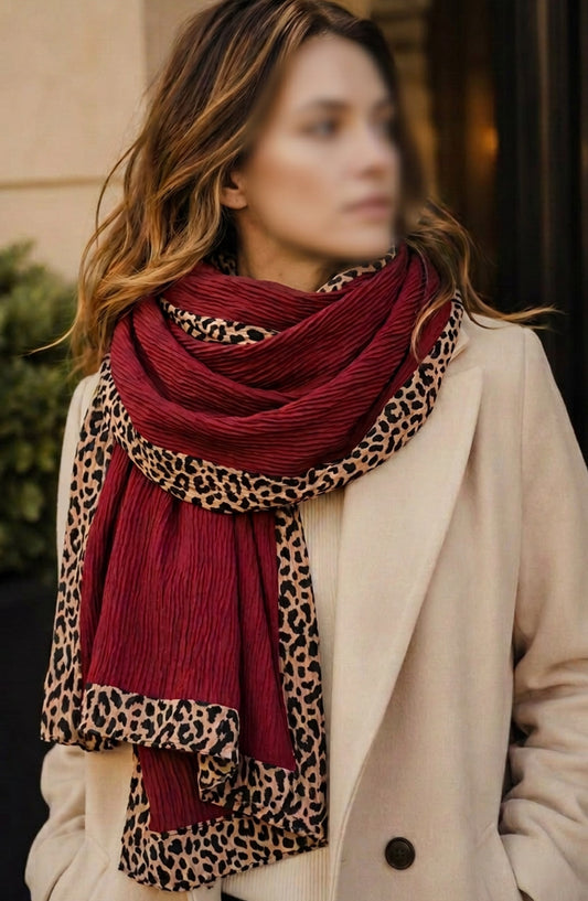 Amna Khadija Cheetah-Print Chiffon Stole - AKW-17 - AM26STL - Red - Winter Collection