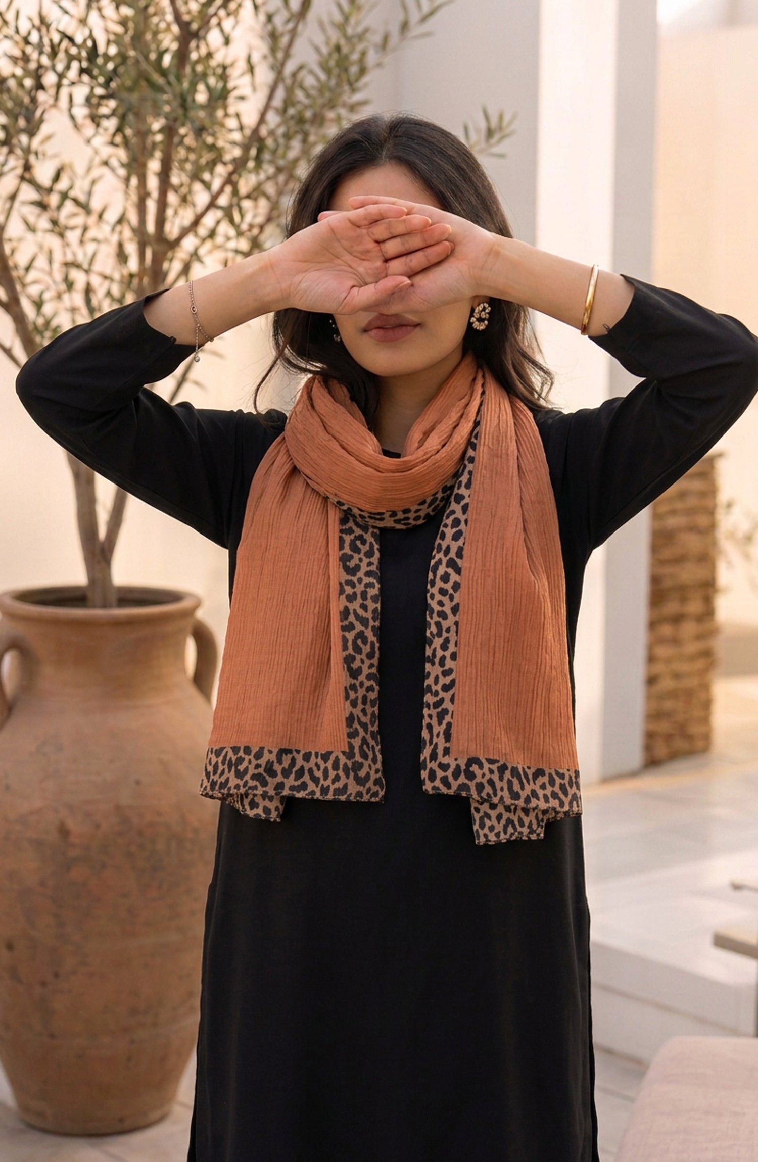 Amna Khadija Cheetah-Print Chiffon Stole - AKW-18 - AM26STL - Rust - Winter Collection