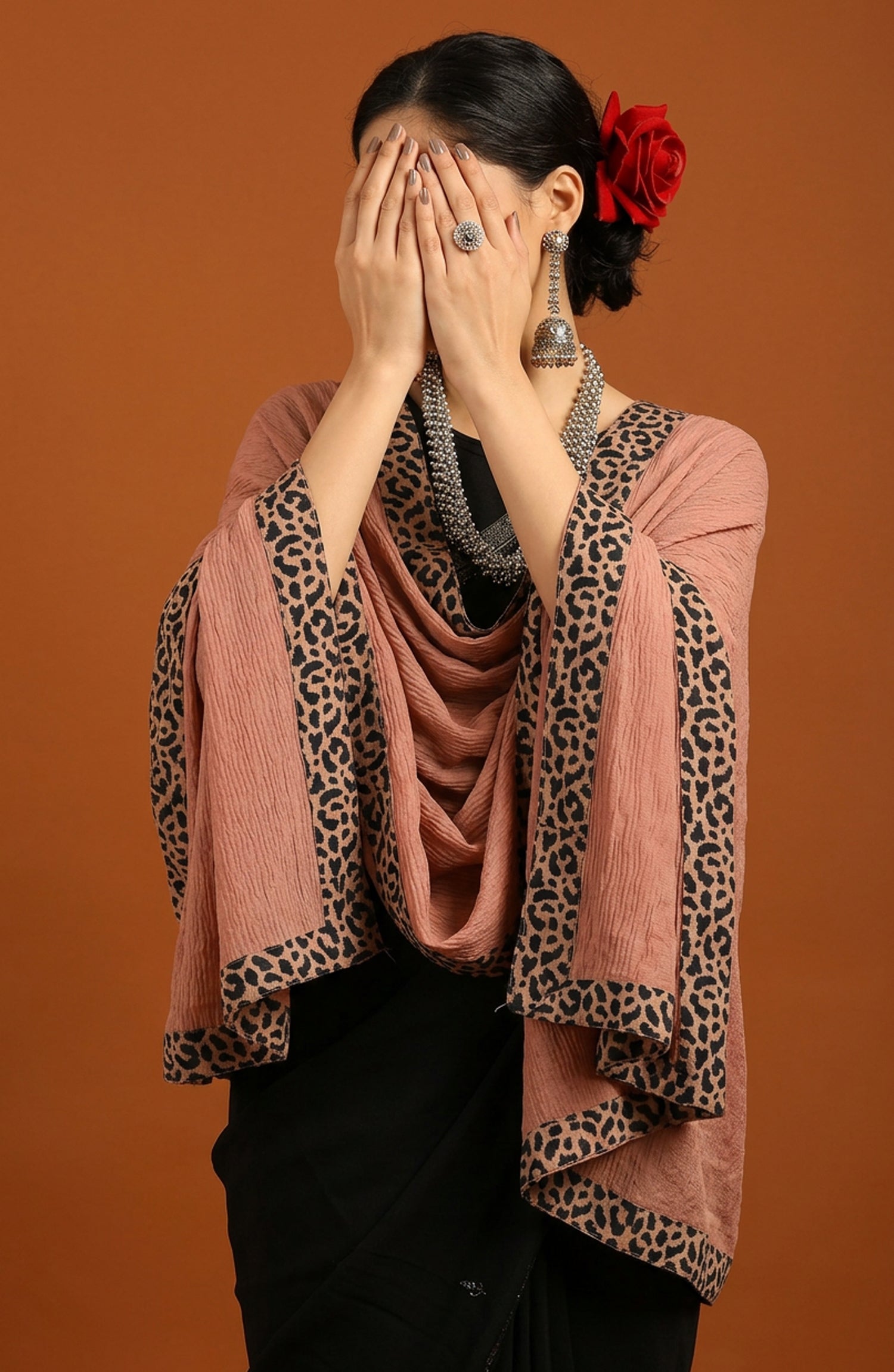 Amna Khadija Cheetah-Print Chiffon Stole - AKW-20 - AM26STL - Peach - Winter Collection
