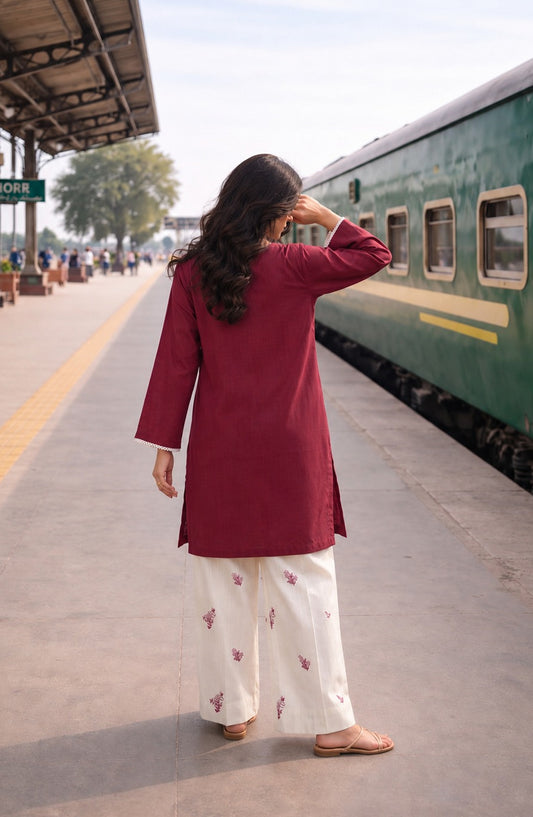 Amna Khadija Embroidered Khaddar Stitched 2 Piece Co-ord Sets - AKPF-02 - AM26AKPF - Red - Winter Collection