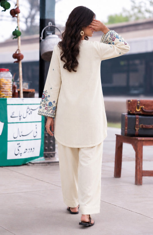 Amna Khadija Embroidered Khaddar Stitched 2 Piece Co-ord Sets - AKPF-07 - AM26AKPF - Off White - Winter Collection