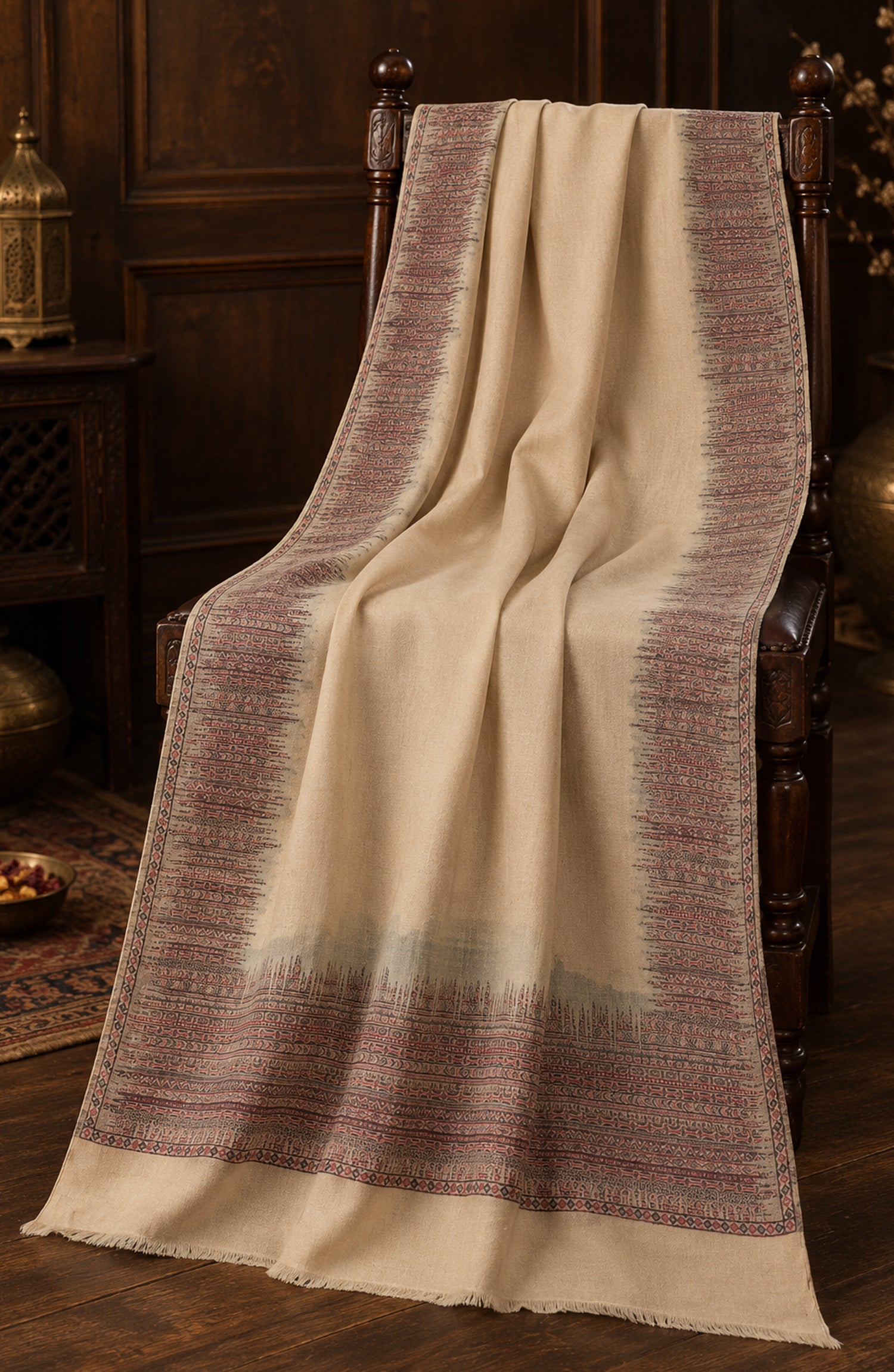 Amna Khadija Kanni Wool Jacquard Shawl - D-01 - AM26GW - Fawn - Winter Collection