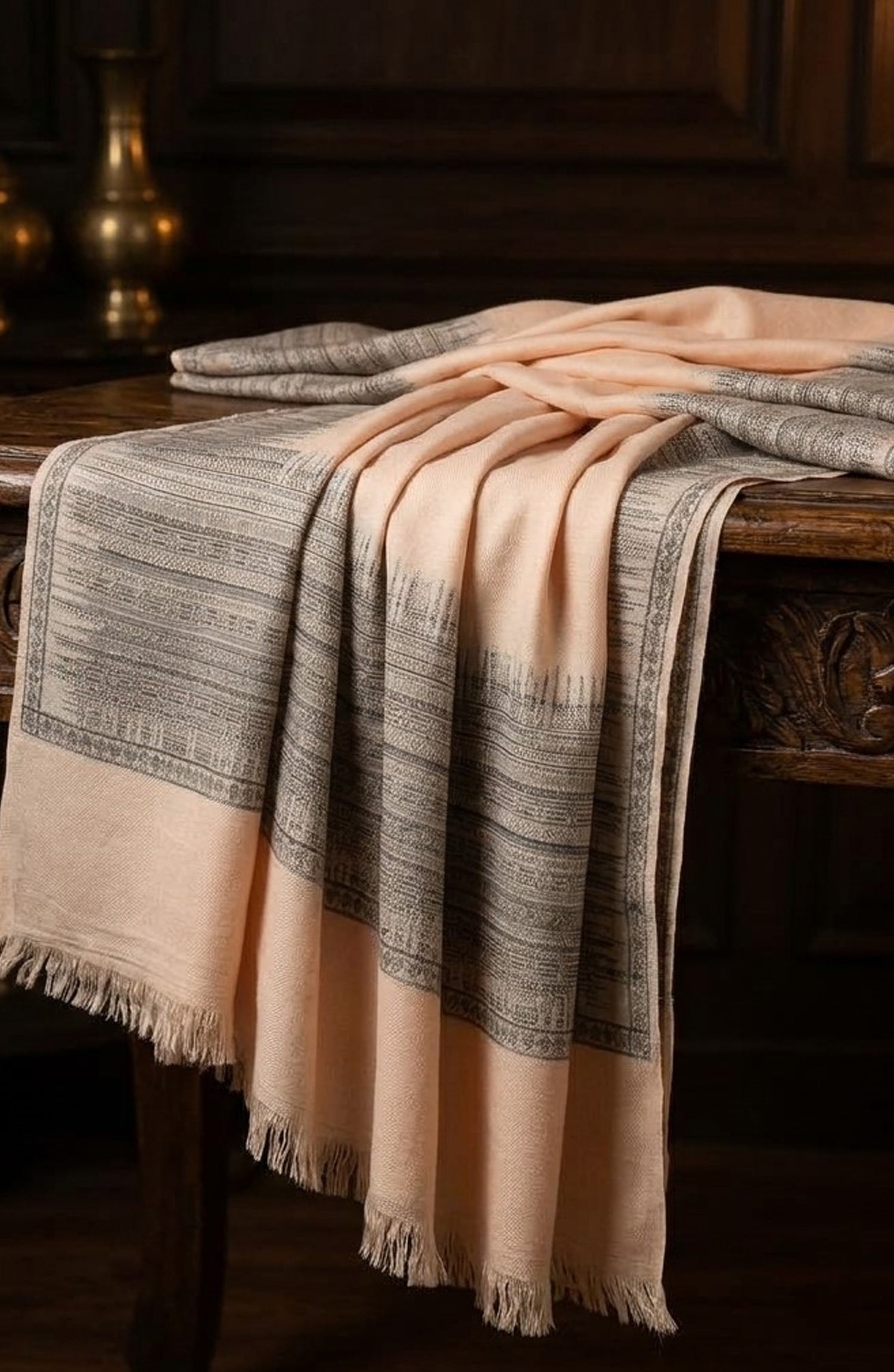 Amna Khadija Kanni Wool Jacquard Shawl - D-04 - AM26GW - Skin - Winter Collection