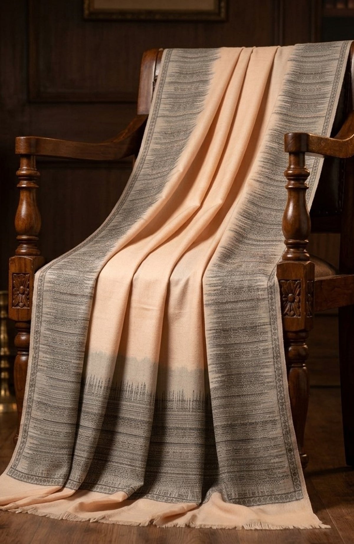 Amna Khadija Kanni Wool Jacquard Shawl - D-04 - AM26GW - Skin - Winter Collection
