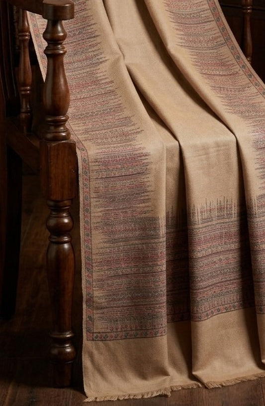 Amna Khadija Kanni Wool Jacquard Shawl - D-06 - AM26GW - Fawn - Winter Collection