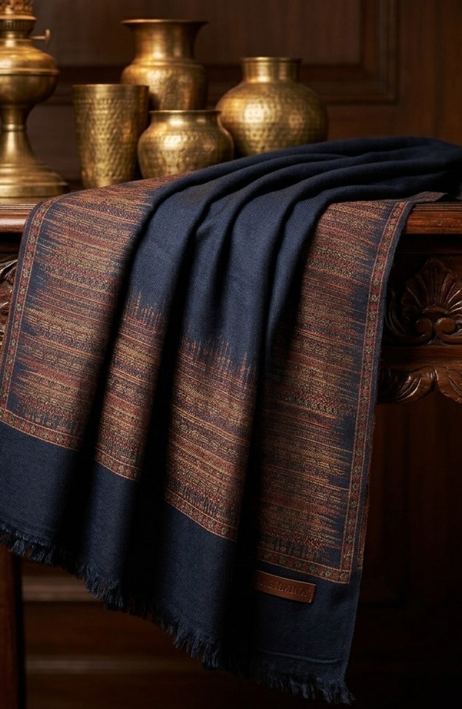 Amna Khadija Kanni Wool Jacquard Shawl - D-08 - AM26GW - Blue - Winter Collection