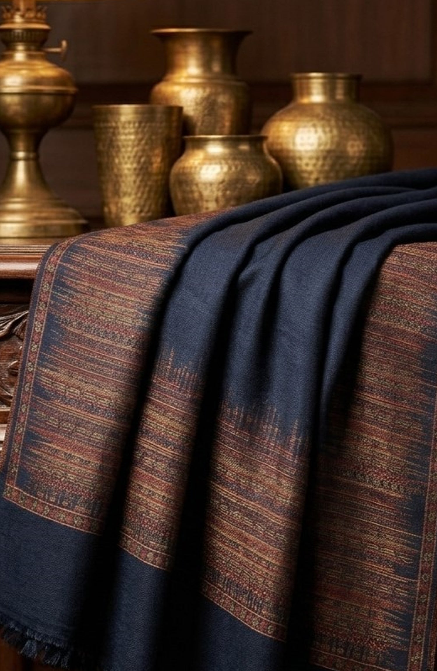 Amna Khadija Kanni Wool Jacquard Shawl - D-08 - AM26GW - Blue - Winter Collection
