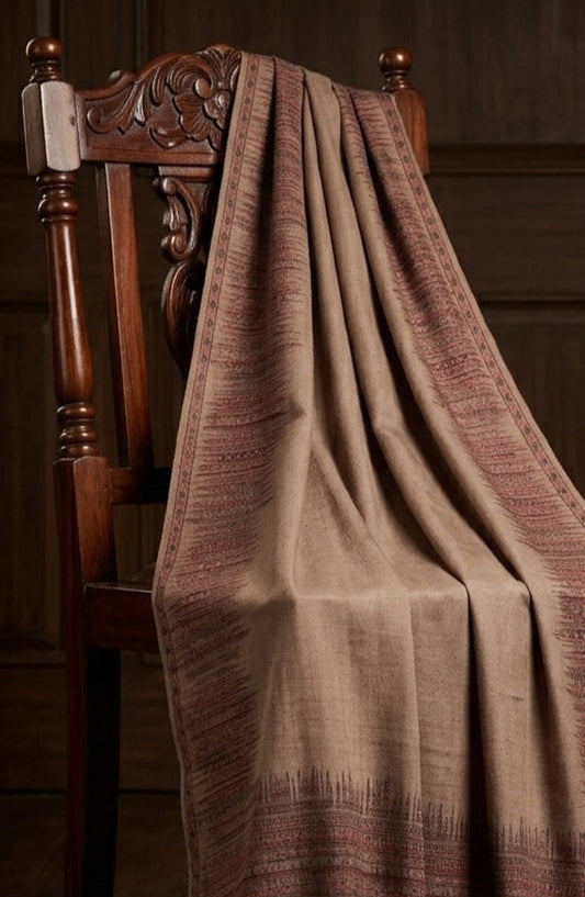 Amna Khadija Kanni Wool Jacquard Shawl - D-09 - AM26GW - Beige - Winter Collection