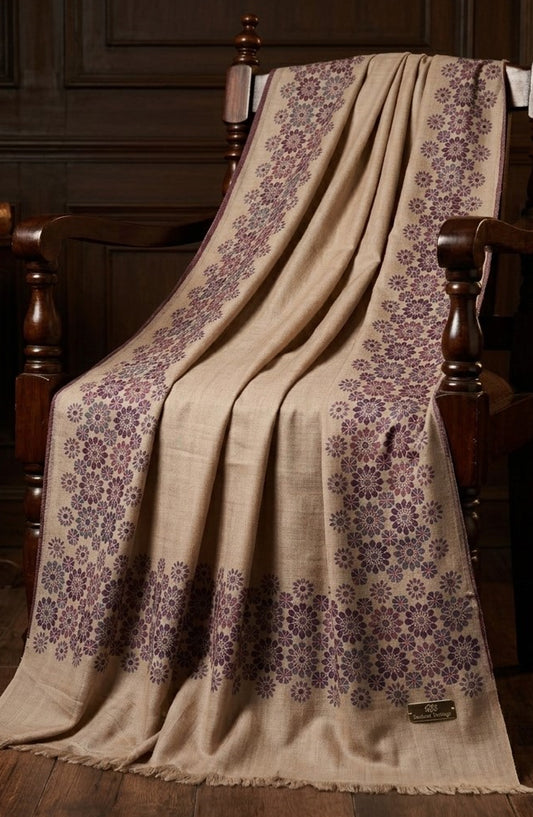 Amna Khadija Kanni Wool Jacquard Shawl - D-11 - AM26GW - Fawn - Winter Collection