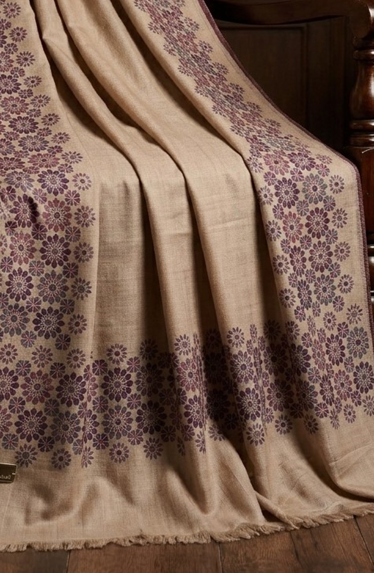 Amna Khadija Kanni Wool Jacquard Shawl - D-11 - AM26GW - Fawn - Winter Collection