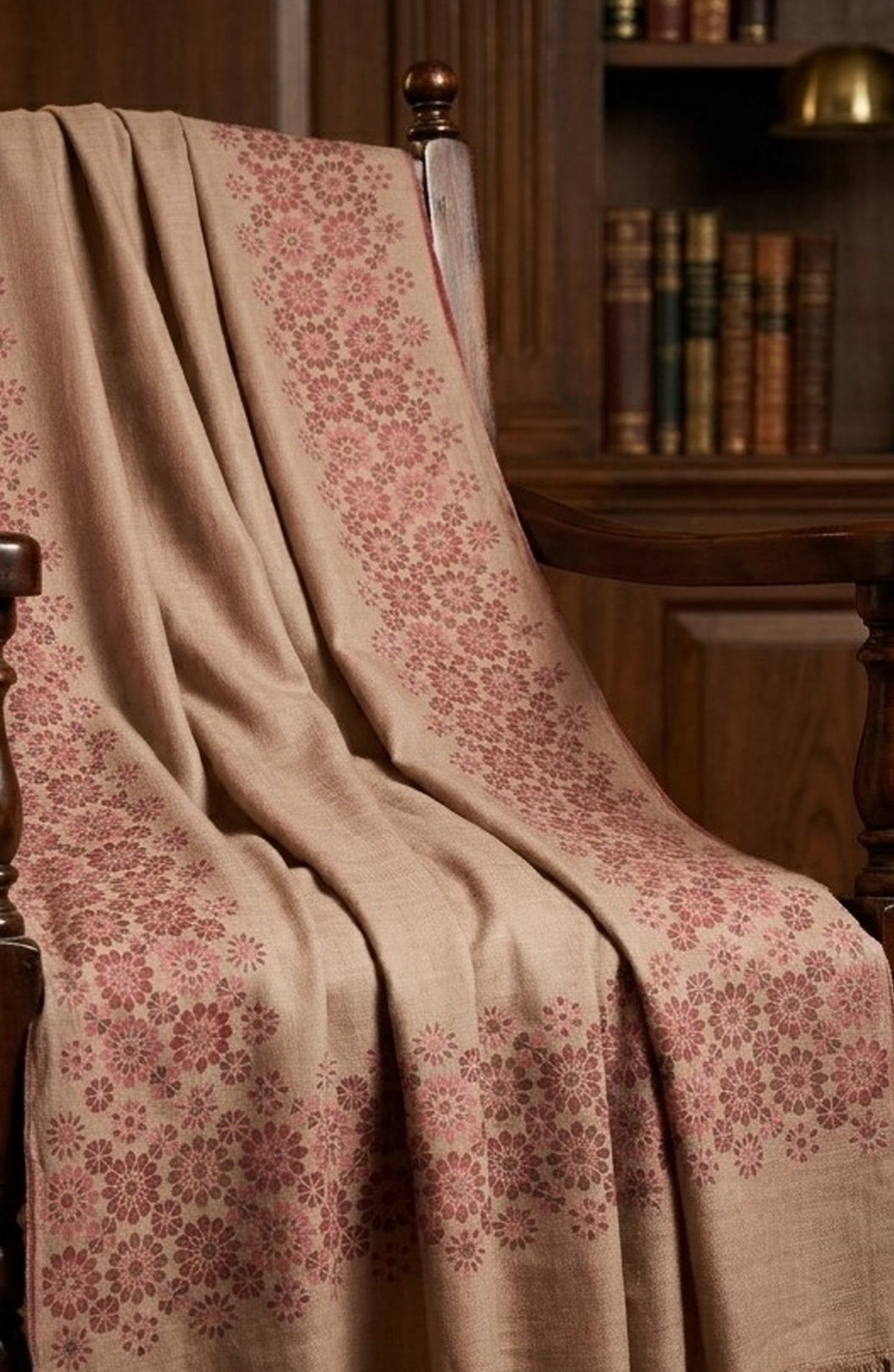 Amna Khadija Kanni Wool Jacquard Shawl - D-12 - AM26GW - Light Beige - Winter Collection