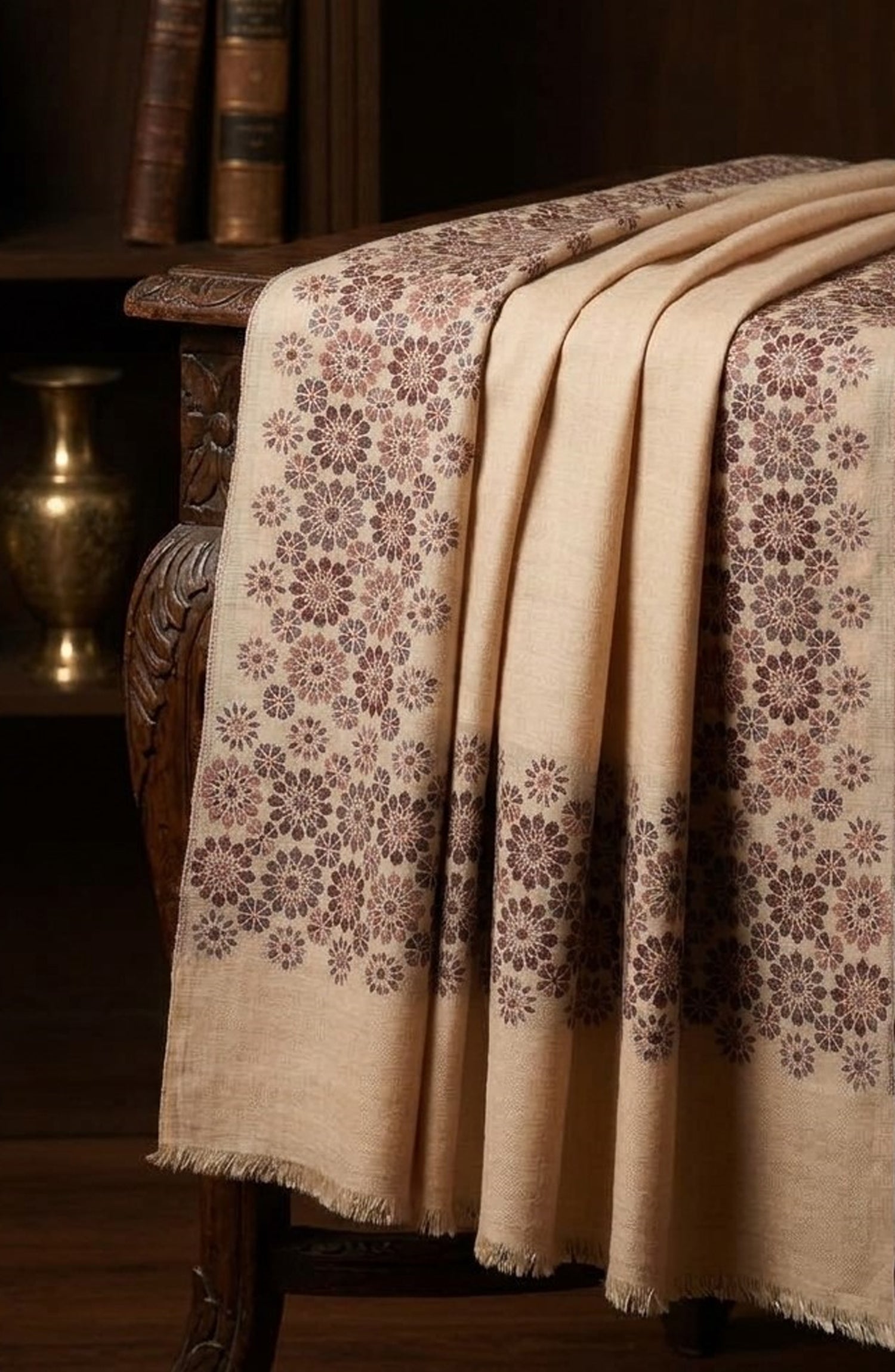 Amna Khadija Kanni Wool Jacquard Shawl - D-13 - AM26GW - Skin - Winter Collection